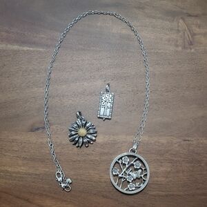 Brighton Long Silver Necklace with 3 Pendants Flower and Tree Themed